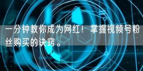 一分钟教你成为网红!掌握视频号粉丝购买的诀窍。
