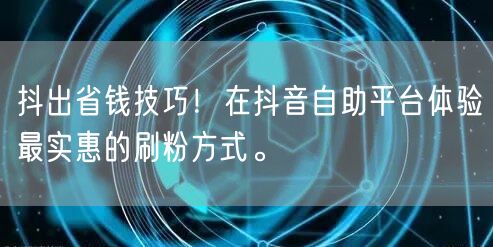 抖出省钱技巧！在抖音自助平台体验最实惠的刷粉方式。